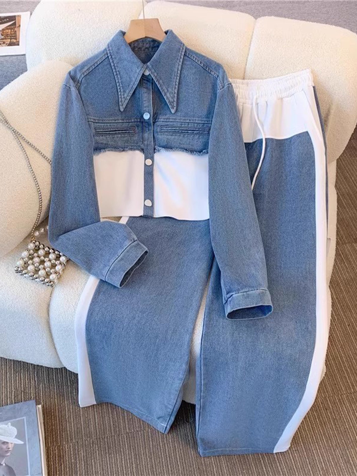 Daniela | Conjunto Chaqueta Cropped Colorblock y Pantalón Ancho