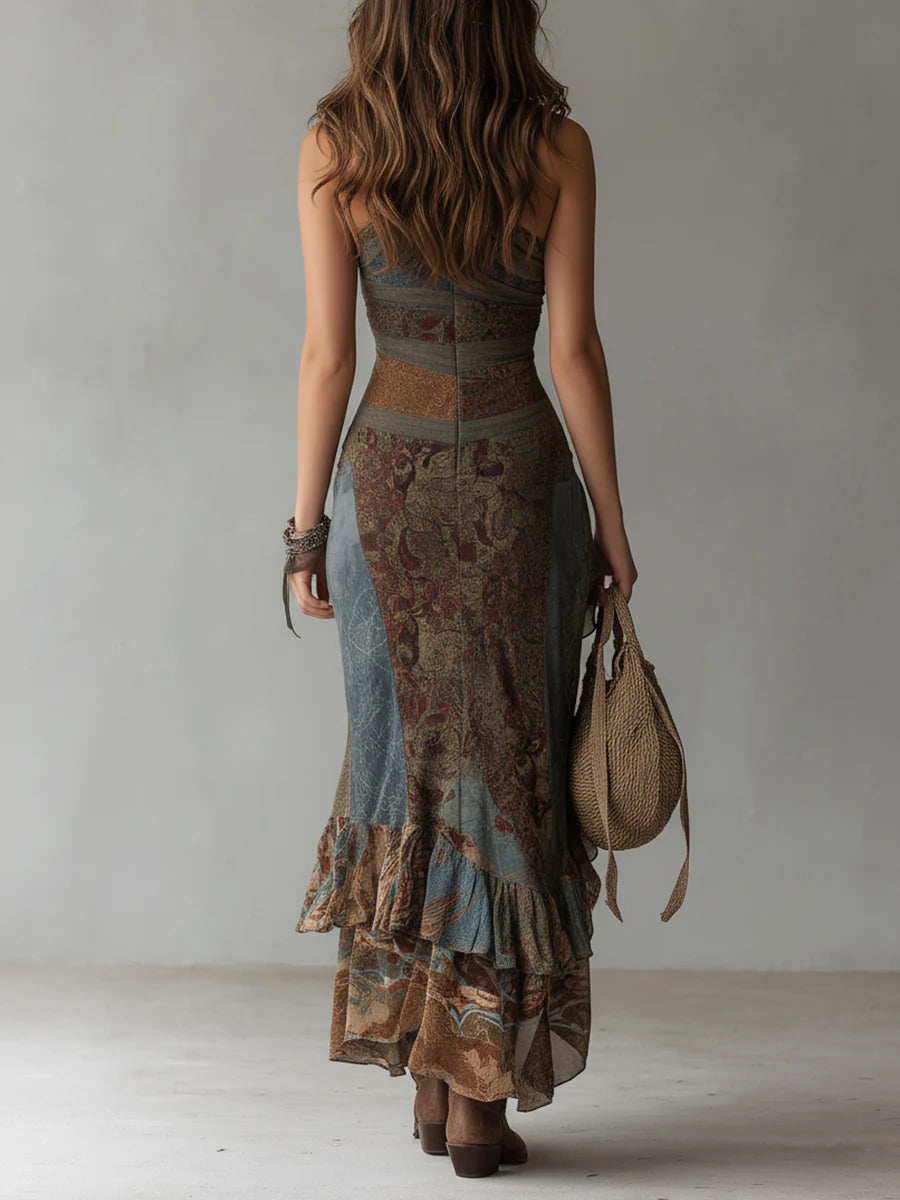 Elena ∙ Vestido asimétrico con estampado y abertura alta