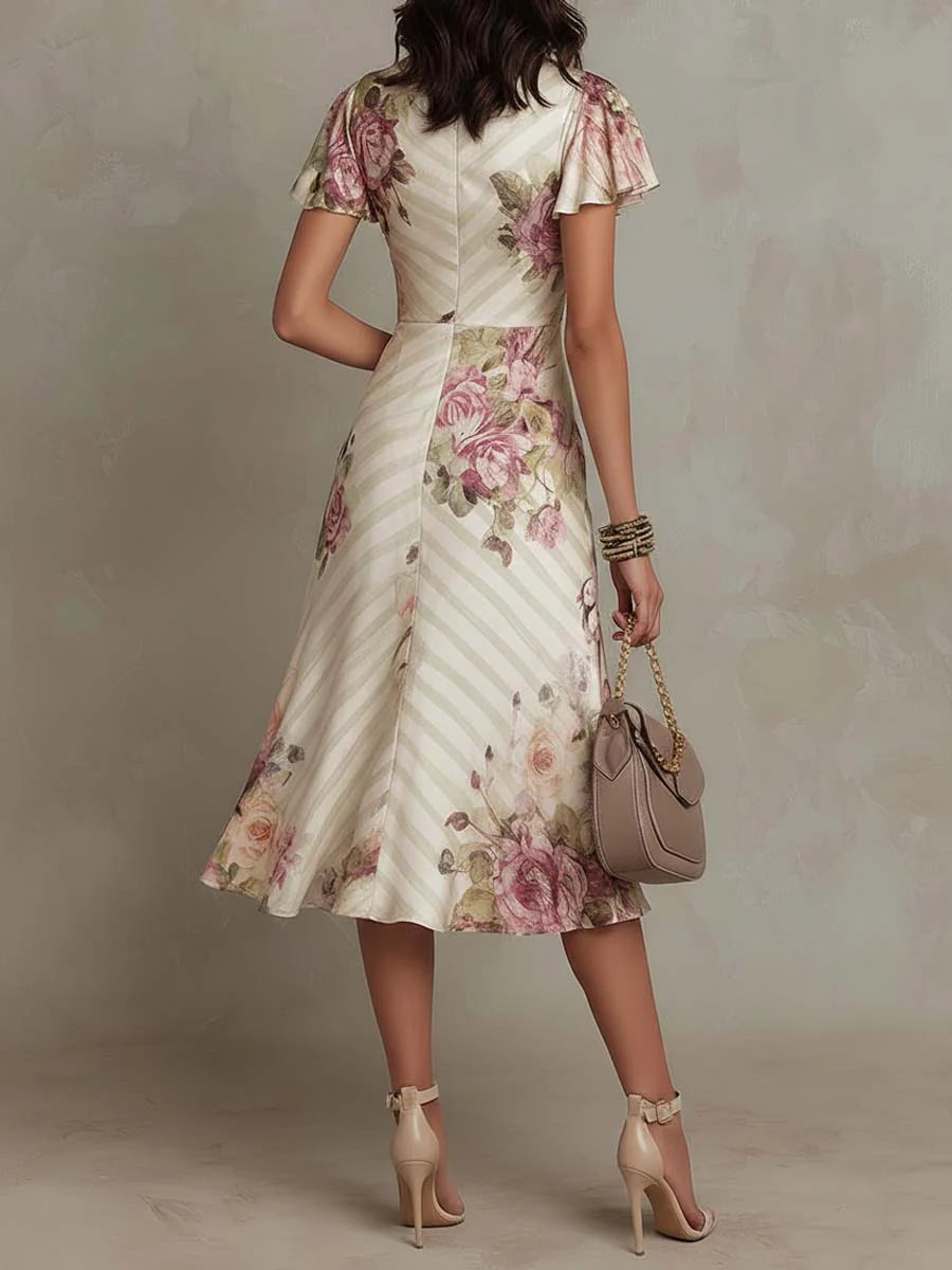 Alba | Vestido midi con estampado floral, elegante y de estilo retro