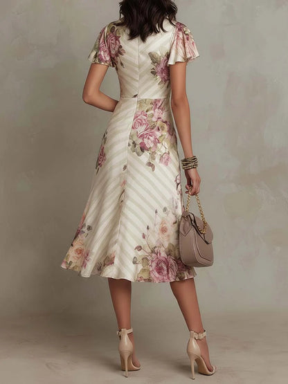 Alba | Vestido midi con estampado floral, elegante y de estilo retro