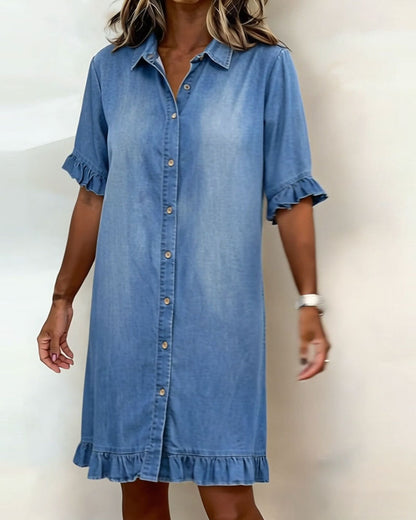 Maria | Vestido cómodo de denim con pliegues favorecedores