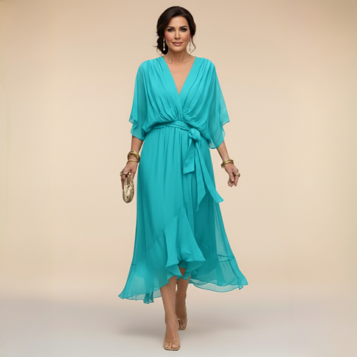 Monica - Vestido de chiffon con escote en V
