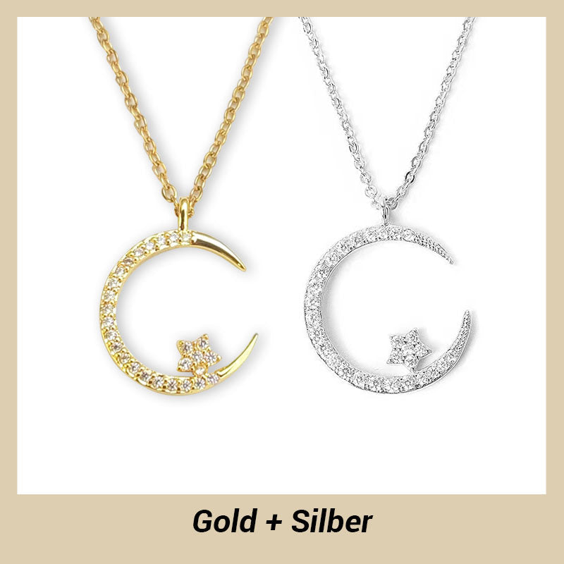 Collar brillante con luna y estrellas