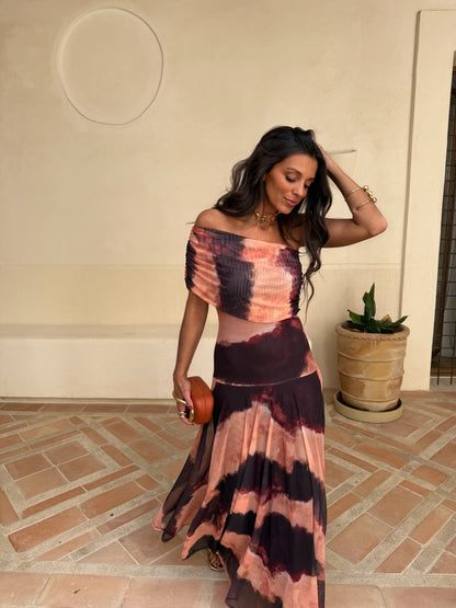 Toledo Dress - Estampado Naranja y Marrón
