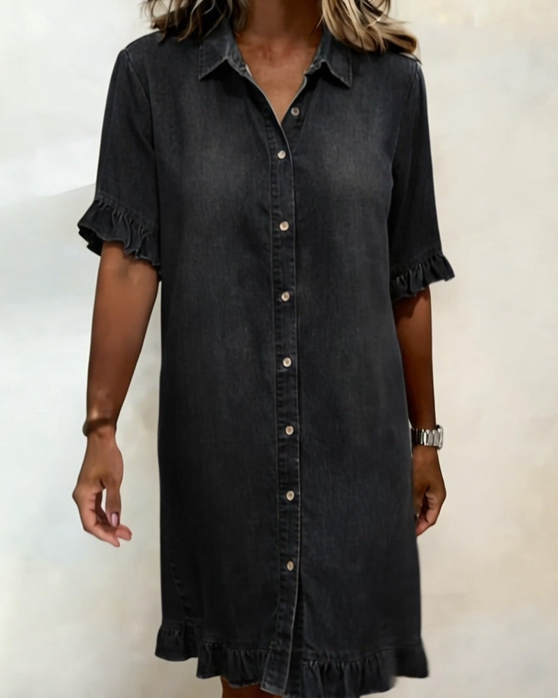 Maria | Vestido cómodo de denim con pliegues favorecedores