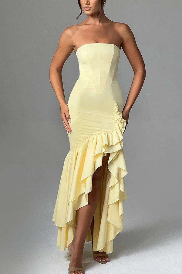 Vestido Maxi Asimétrico con Escote Bardot y Corte Entallado