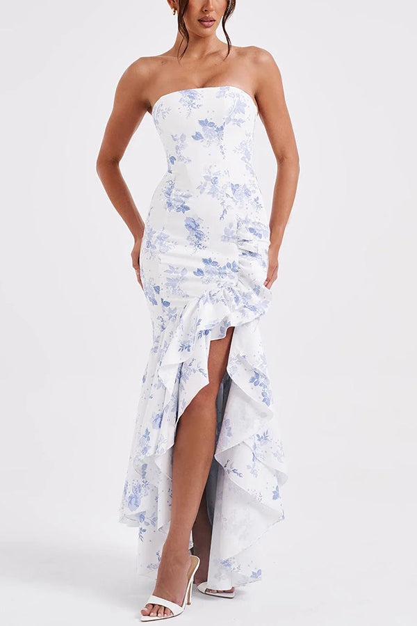 Vestido Maxi Asimétrico con Escote Bardot y Corte Entallado