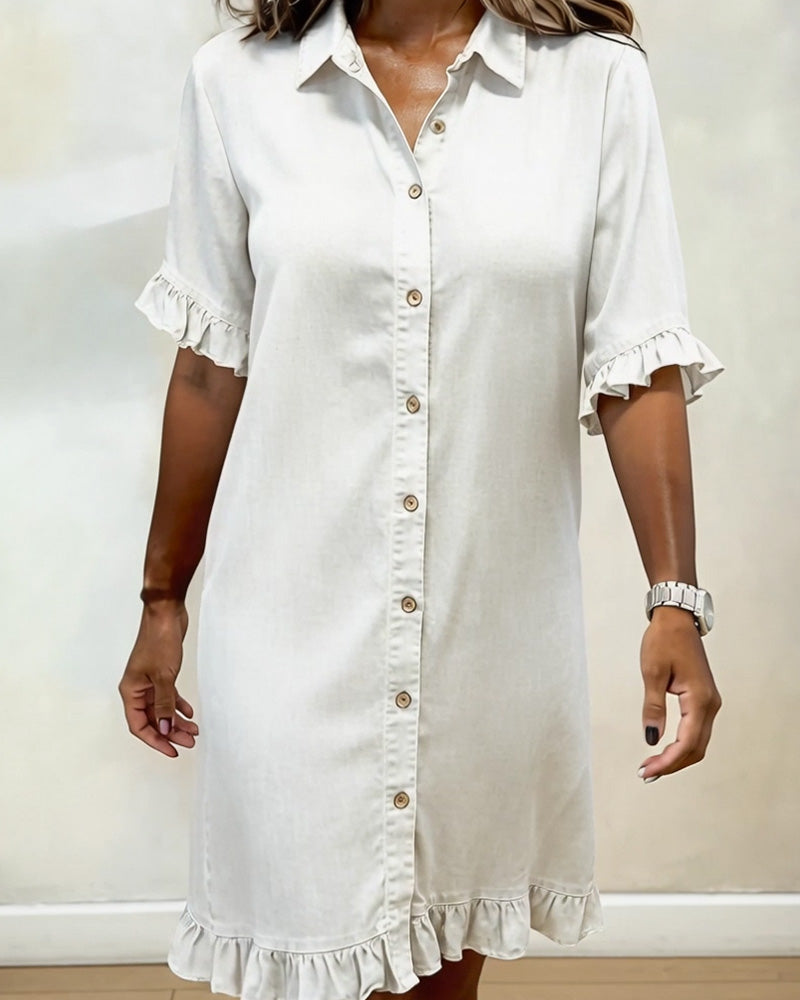Maria | Vestido cómodo de denim con pliegues favorecedores
