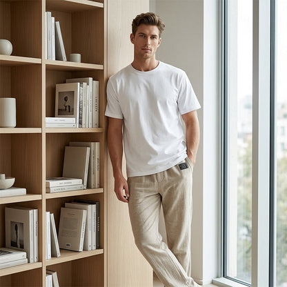 Pantalones de algodón y lino transpirables para hombre