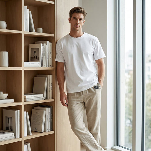 Pantalones de algodón y lino transpirables para hombre