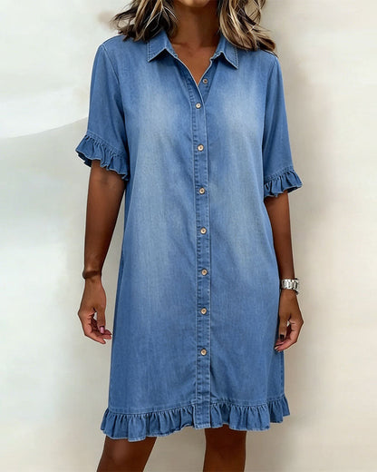 Maria | Vestido cómodo de denim con pliegues favorecedores