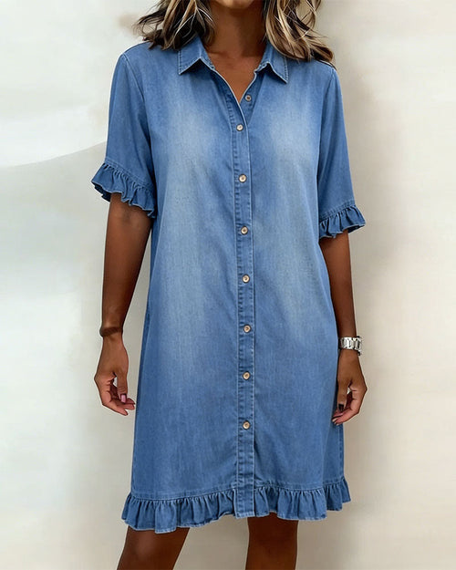 Maria | Vestido cómodo de denim con pliegues favorecedores