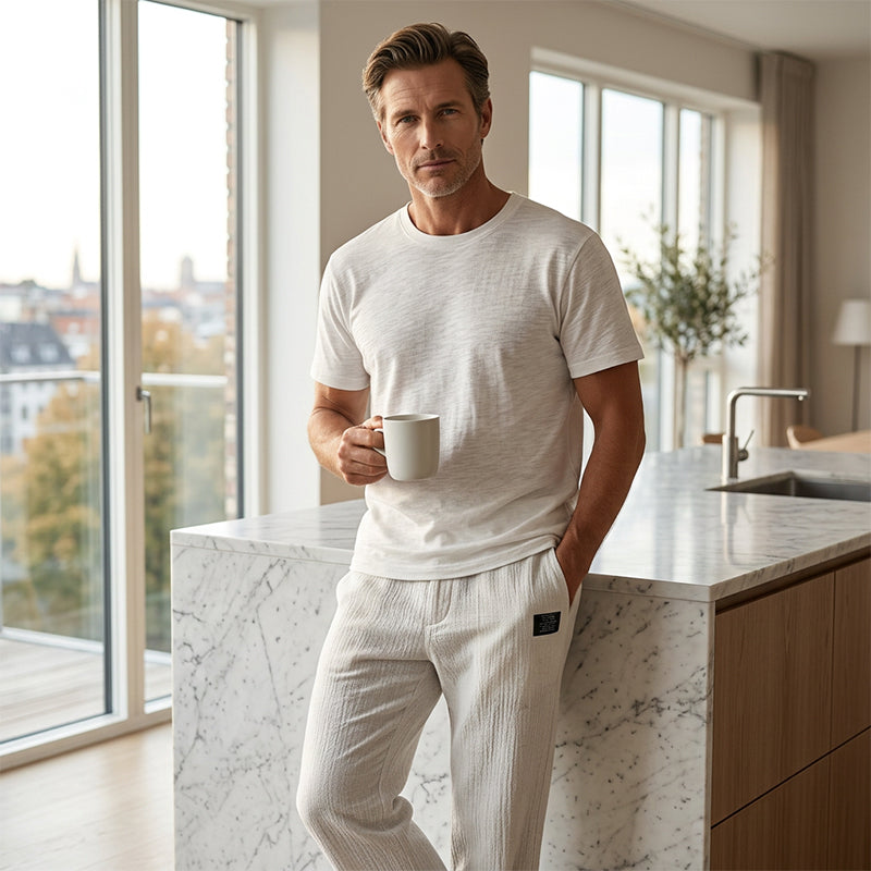 Pantalones de algodón y lino transpirables para hombre