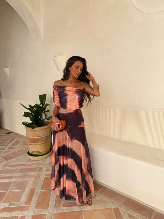 Toledo Dress - Estampado Naranja y Marrón