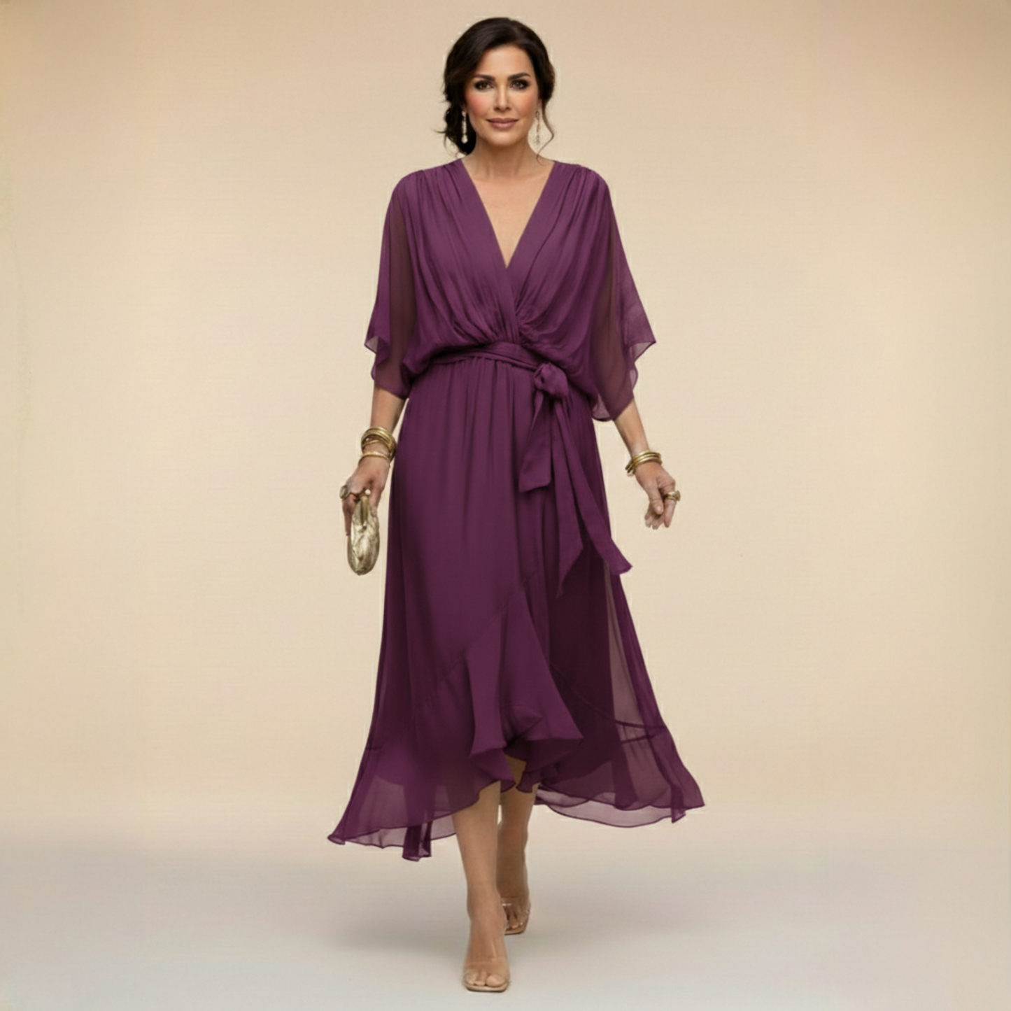 Monica - Vestido de chiffon con escote en V
