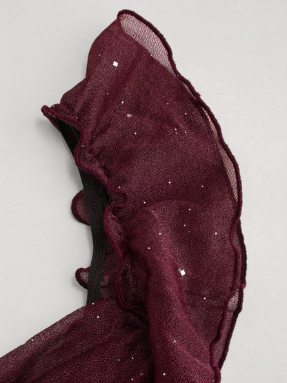 Vestido largo con cuello vuelto y volantes