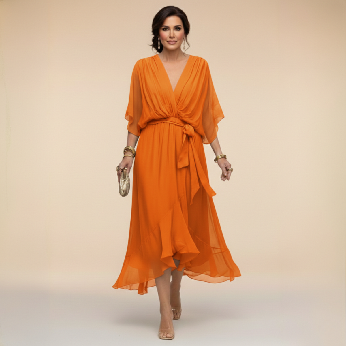 Monica - Vestido de chiffon con escote en V