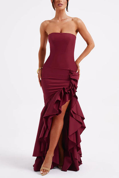 Vestido Maxi Asimétrico con Escote Bardot y Corte Entallado