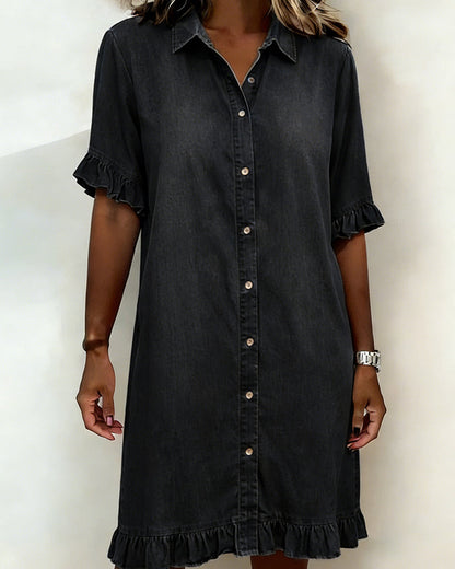 Maria | Vestido cómodo de denim con pliegues favorecedores