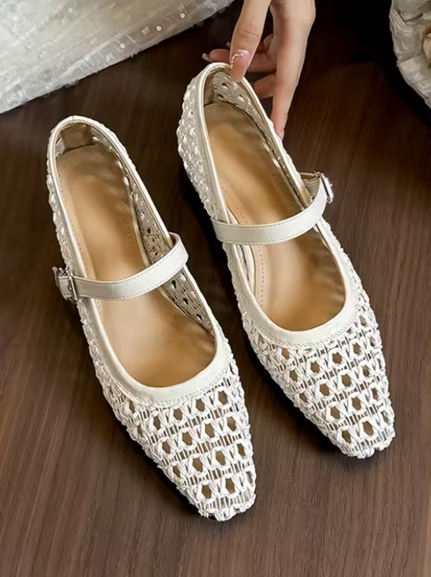 Mary Jane | Sandalias de Tacón Bajo Crochet