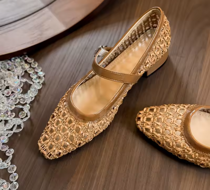 Mary Jane | Sandalias de Tacón Bajo Crochet