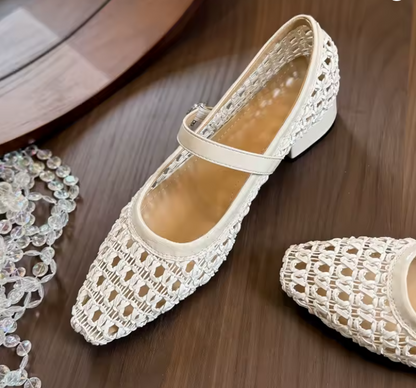 Mary Jane | Sandalias de Tacón Bajo Crochet