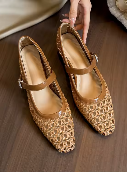 Mary Jane | Sandalias de Tacón Bajo Crochet
