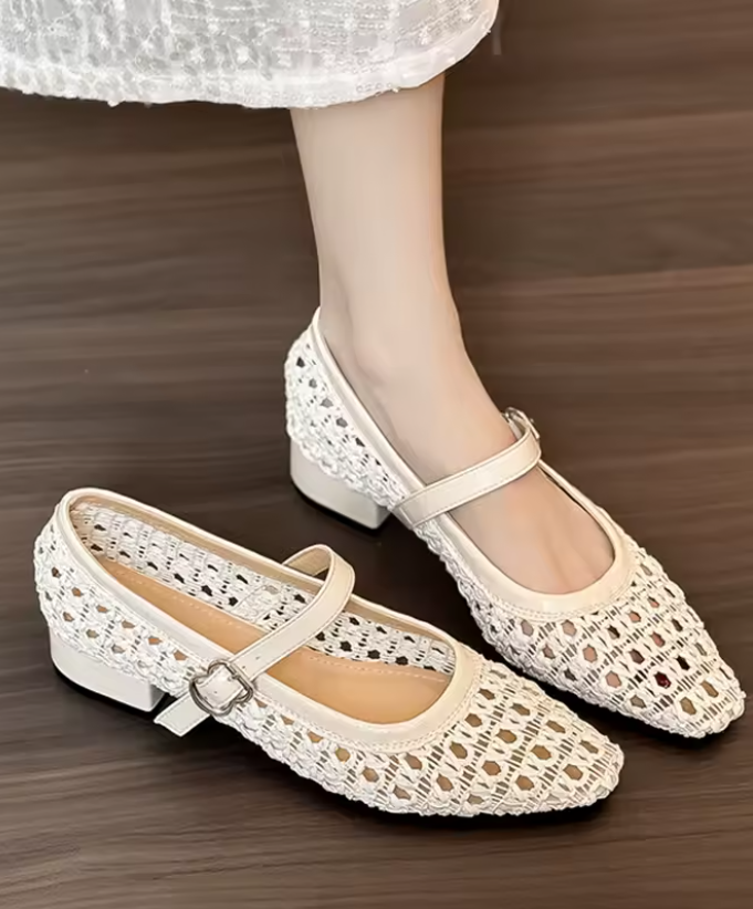 Mary Jane | Sandalias de Tacón Bajo Crochet