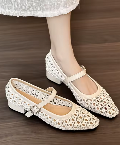 Mary Jane | Sandalias de Tacón Bajo Crochet