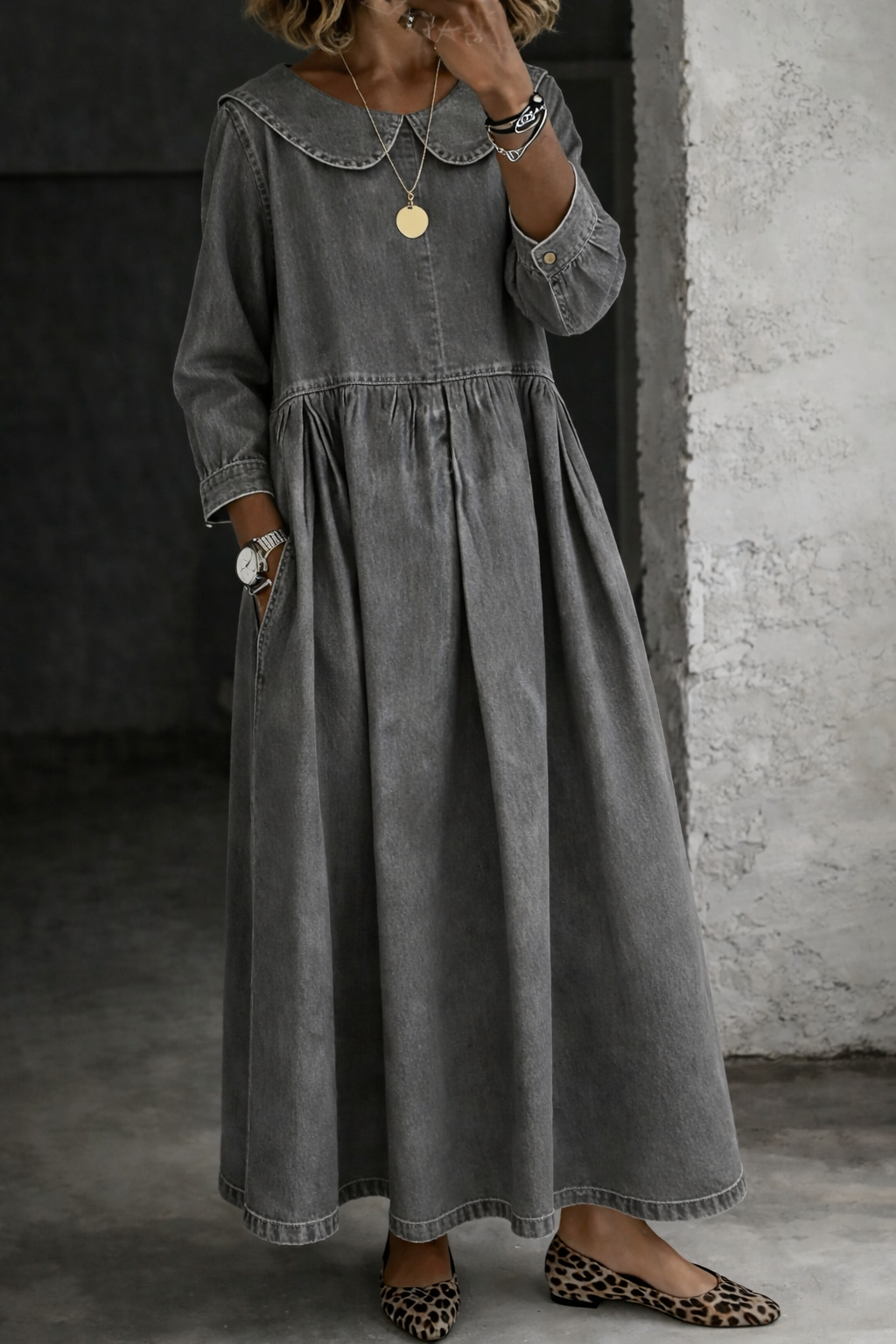 Clara | Vestido vaquero con cuello Peter Pan