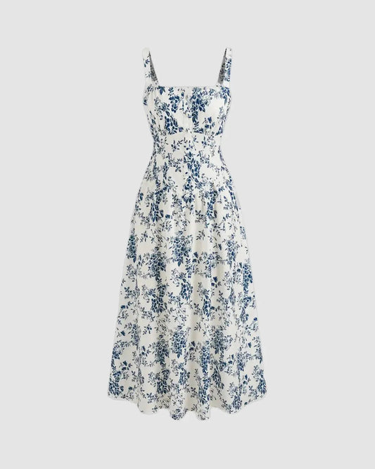 Vestido floral de acampanado con cuello cuadrado