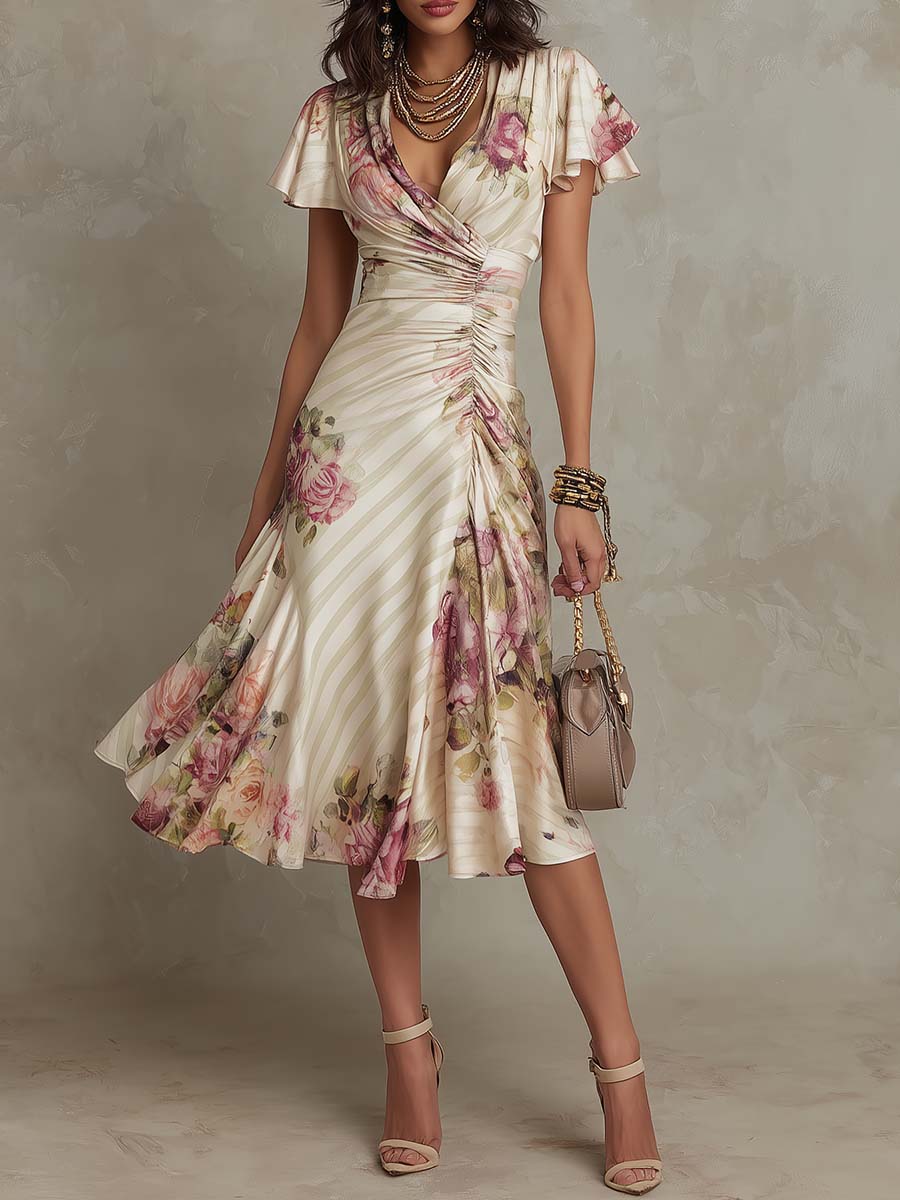 Alba | Vestido midi con estampado floral, elegante y de estilo retro
