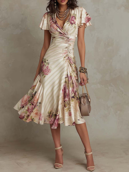 Alba | Vestido midi con estampado floral, elegante y de estilo retro