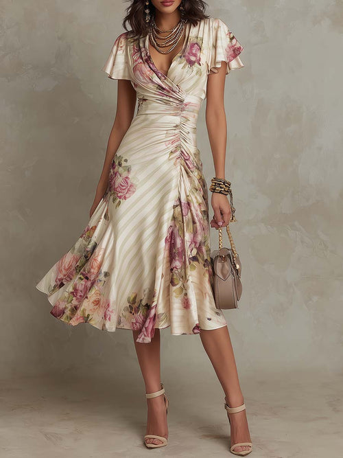 Alba | Vestido midi con estampado floral, elegante y de estilo retro