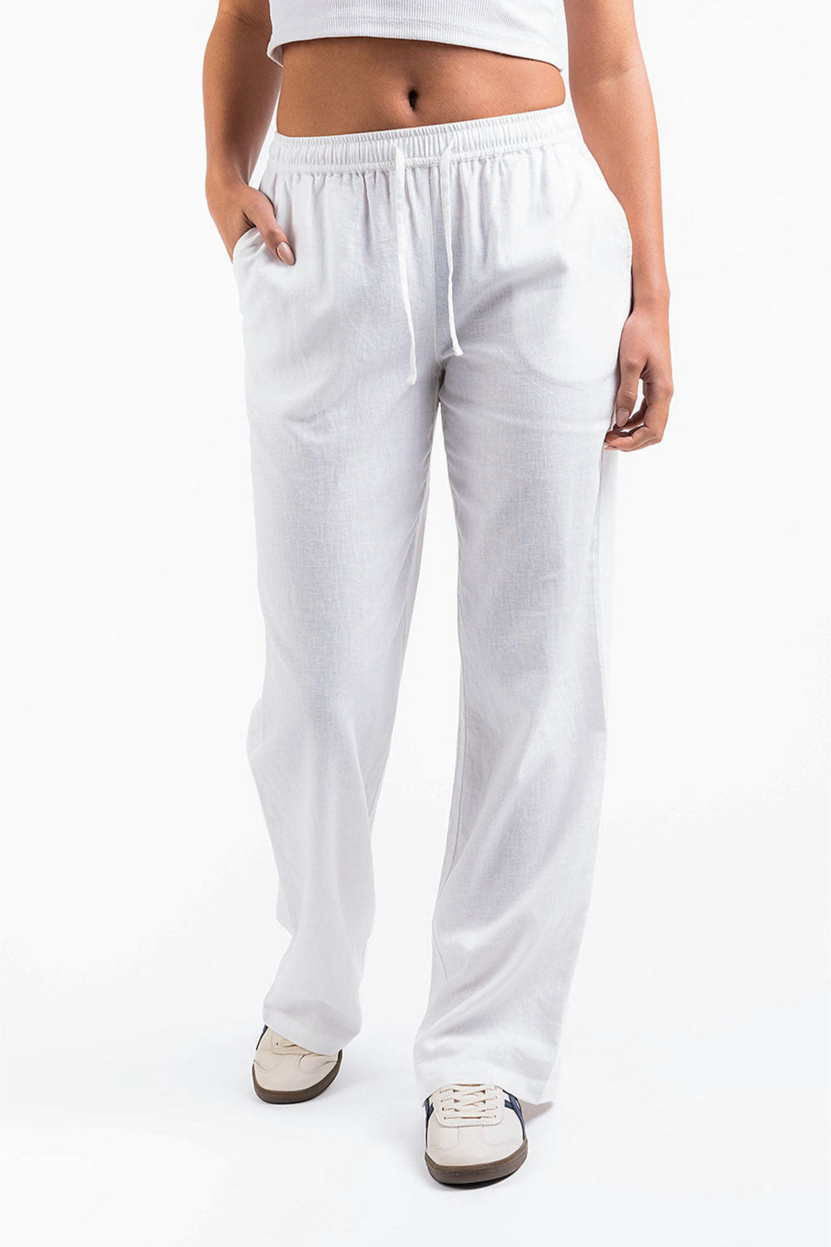 Pantalón recto de lino (tiro medio)