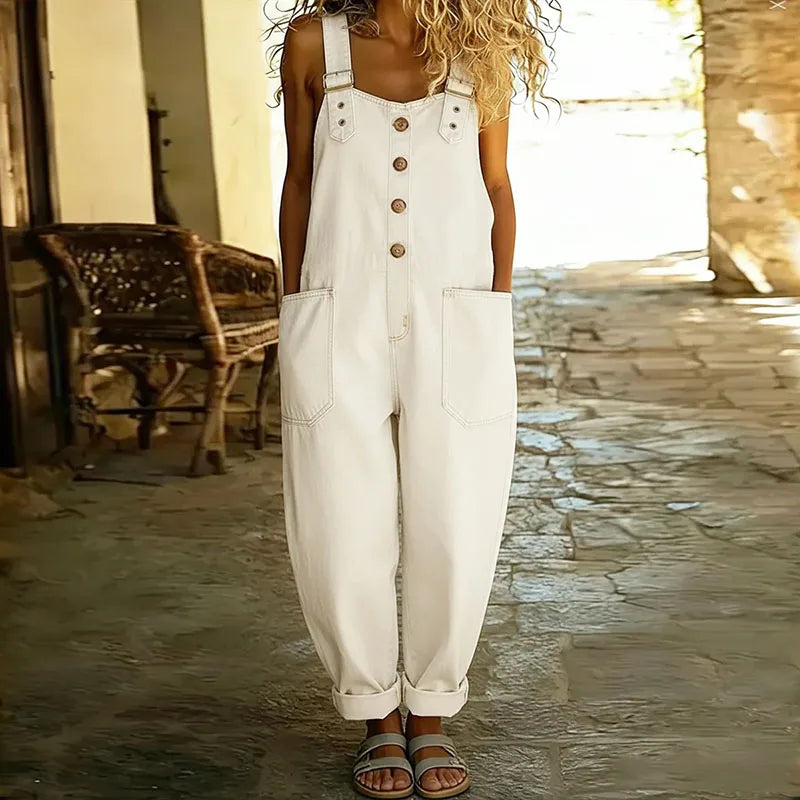 Carmen - Mono vintage de denim de algodón suave con tirantes ajustables