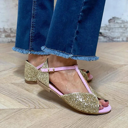 SANDAL EN CUIR AVEC BRIDE EN T ET TALON STABLE