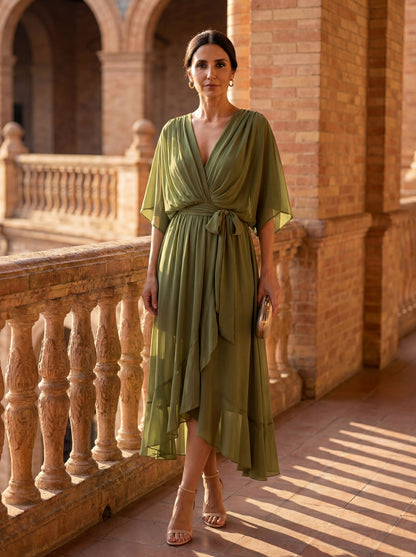 Monica - Vestido de chiffon con escote en V