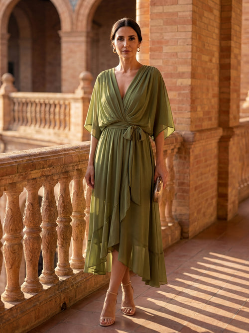 Monica - Vestido de chiffon con escote en V