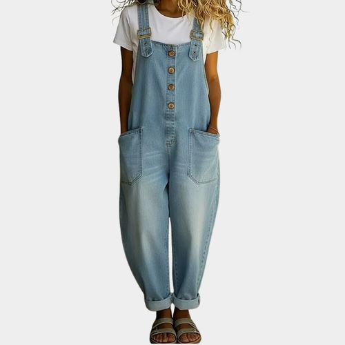 Carmen - Mono vintage de denim de algodón suave con tirantes ajustables