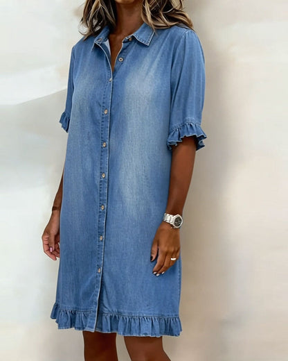 Maria | Vestido cómodo de denim con pliegues favorecedores