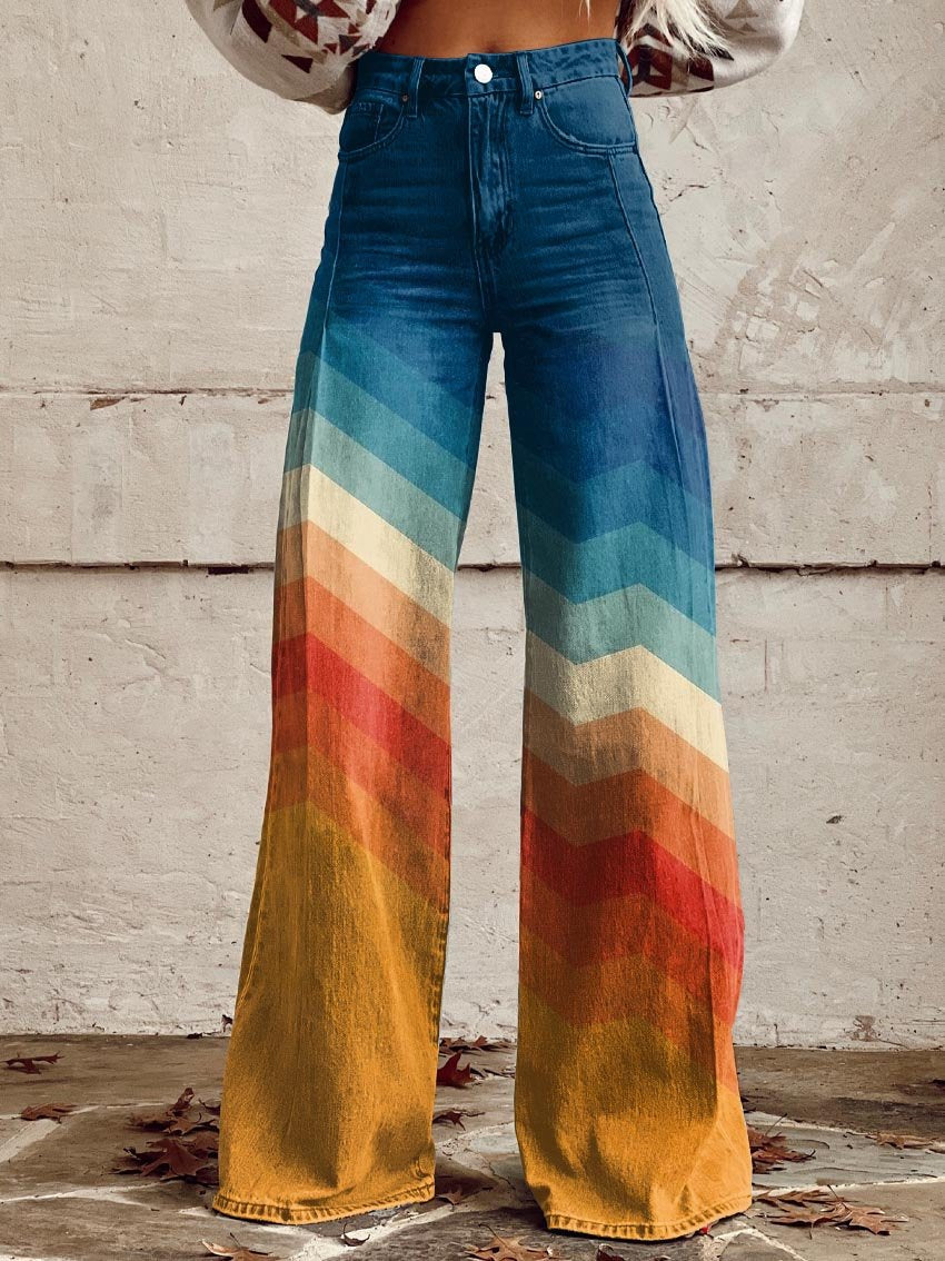 Léa - Pantalones retro con estampado en zigzag, muy elegantes