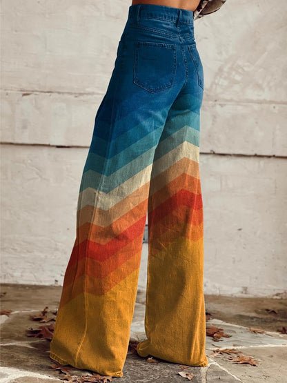 Léa - Pantalones retro con estampado en zigzag, muy elegantes