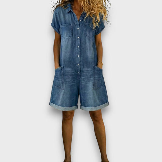 Sofía - Peto corto vintage de algodón con aspecto vaquero