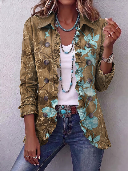 Anita | Chaqueta Boho Vintage Floral Degradado con Volantes
