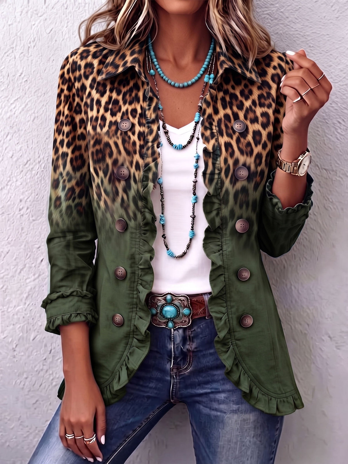 Diana | Blazer Jas Leopardo Ombré con Volantes