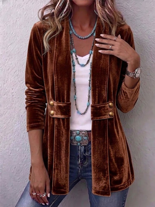 Renata | Chaqueta Vintage Abierta Manga Larga con Detalle de Botón y Solapa