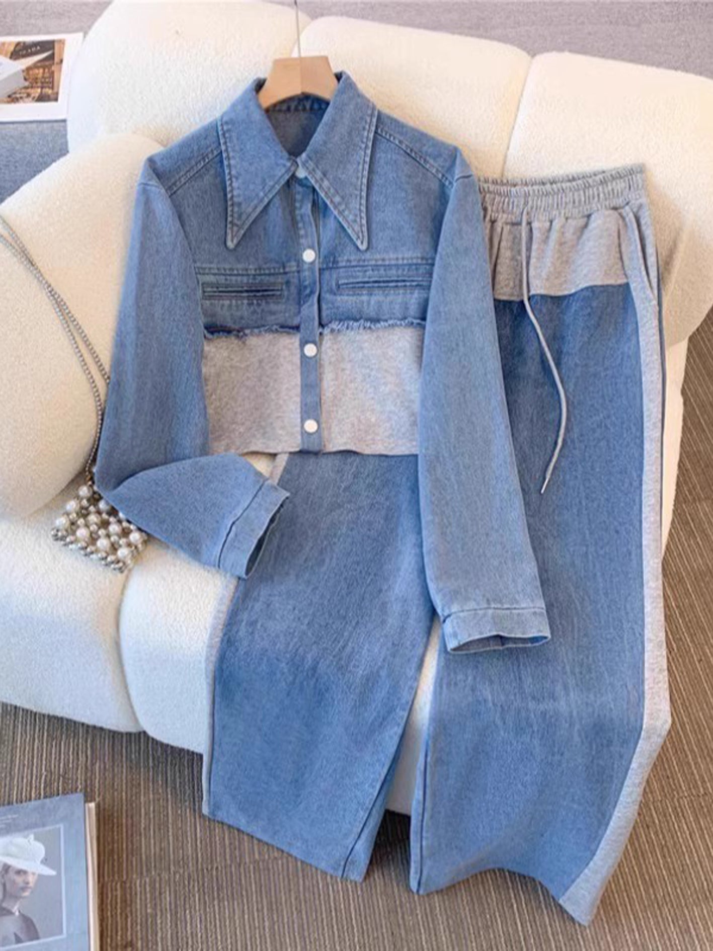 Daniela | Conjunto Chaqueta Cropped Colorblock y Pantalón Ancho