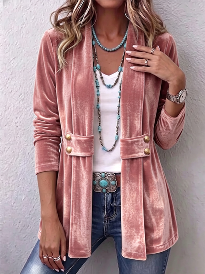 Renata | Chaqueta Vintage Abierta Manga Larga con Detalle de Botón y Solapa