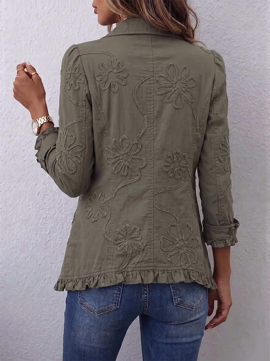 Elisa | Chaqueta Utility Boho-Chic Bordada Floral con Volantes